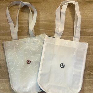 2 LULULEMON Reusable Shopping Totes Bags Small White & Lt Gray (12.5”x9.5”x3.5”)
